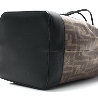 Fendi Glazed Fabric Vitello Grace F is Fendi FF 1974 Stamp Patch Grande Mon Tresor Bucket Bag Mogano Panna Black 9 of 9