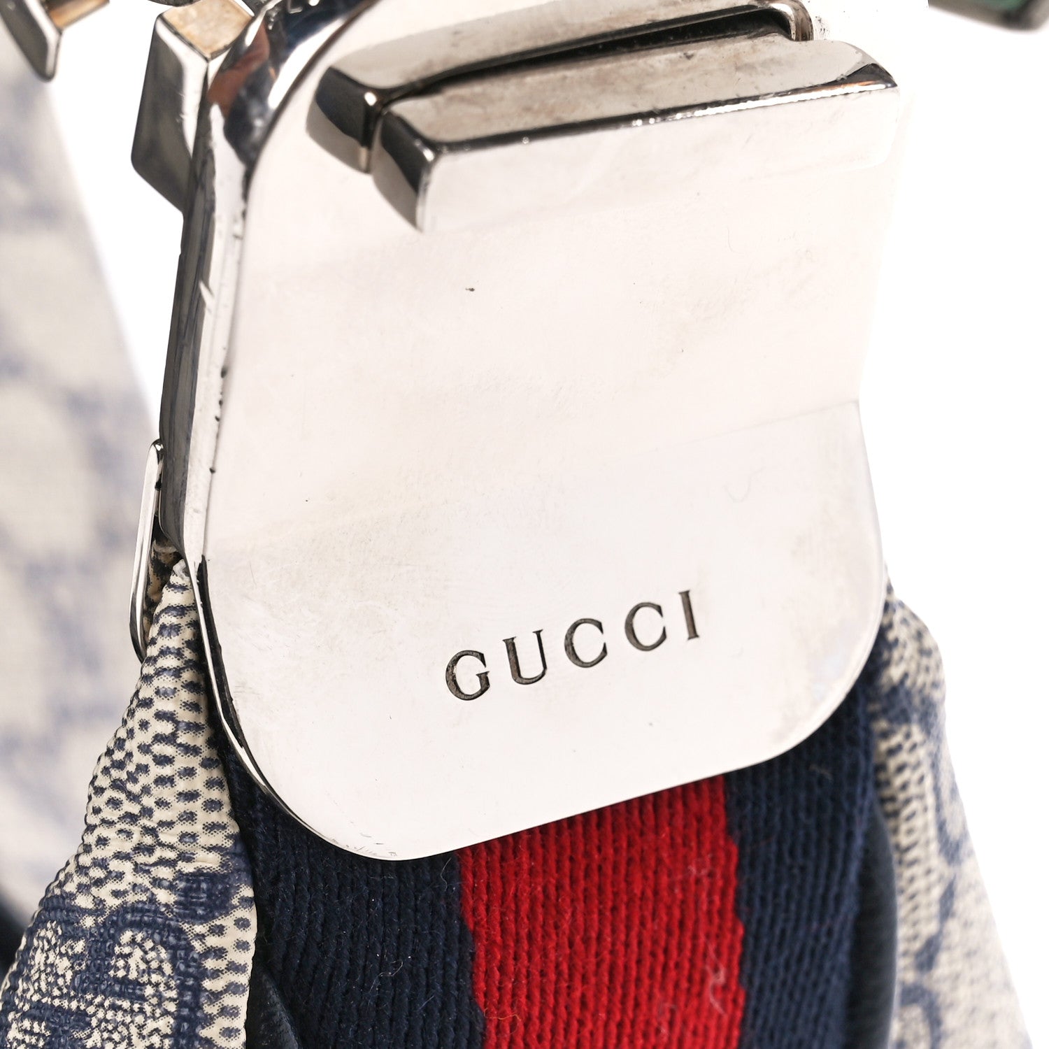 Gucci GG Supreme Monogram Textured Calfskin Web Large Attache Shoulder Bag Beige Blue 8 of 13