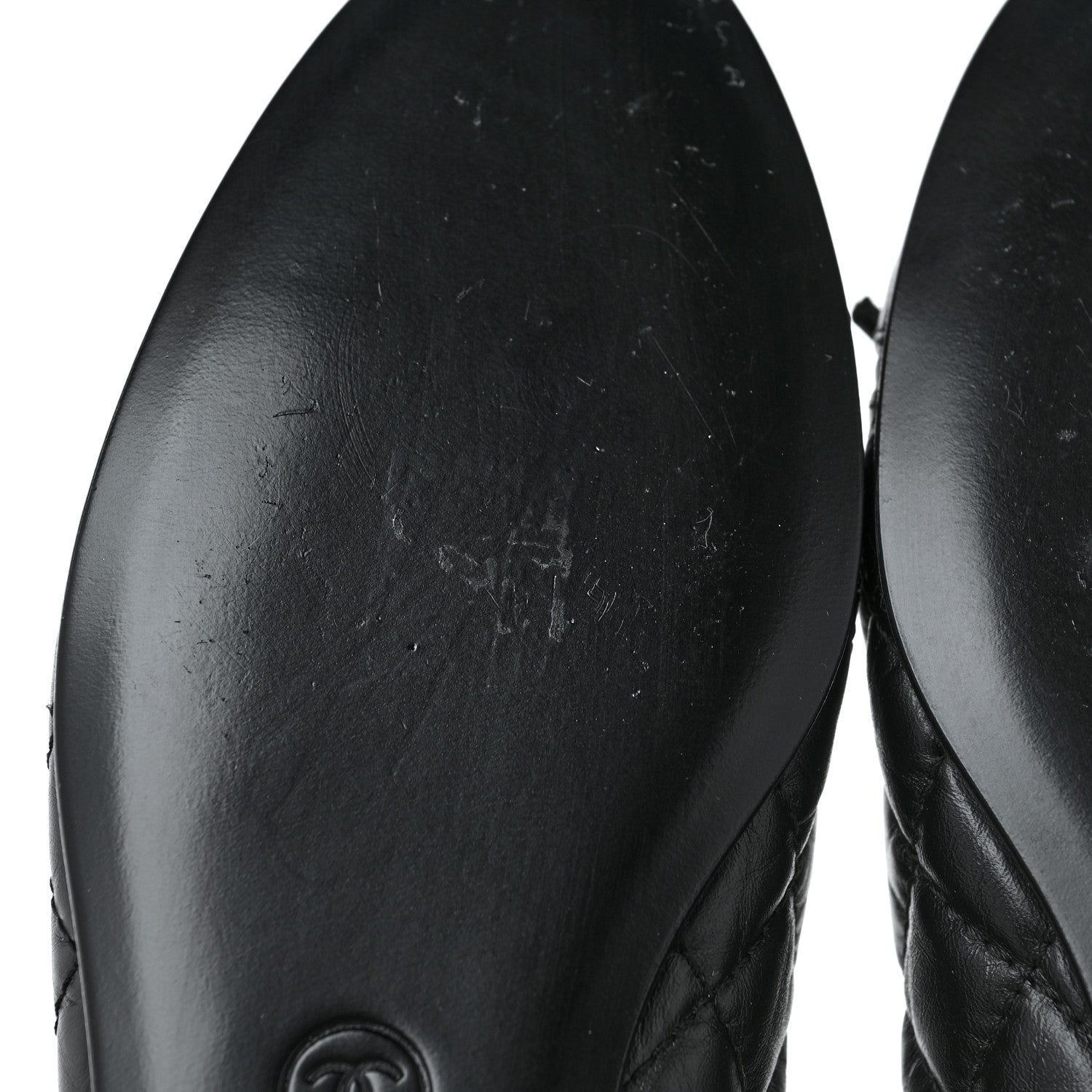 Chanel Aged Calfskin Quilted CC Cap Toe Ballerina Flats 37 Black 8 of 10