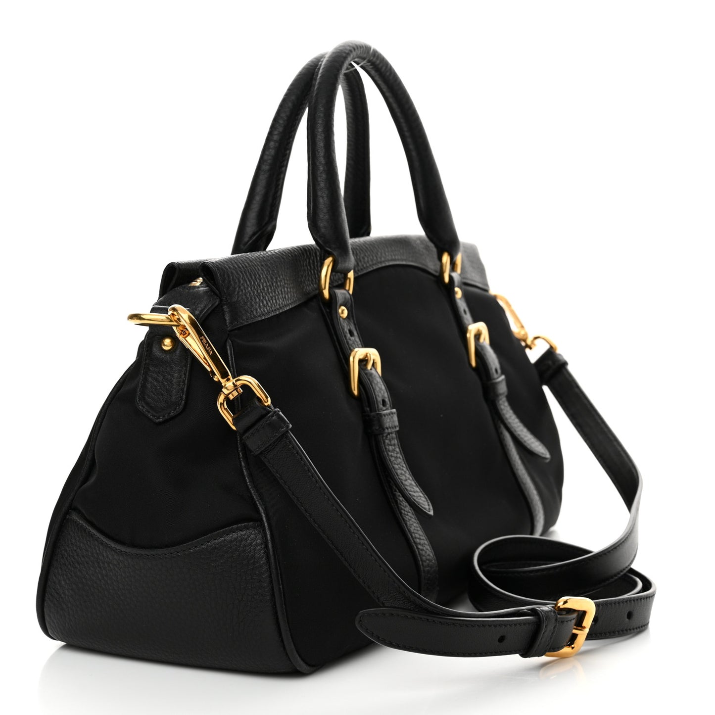 Tessuto Nylon Vitello Daino Shopping Satchel Black