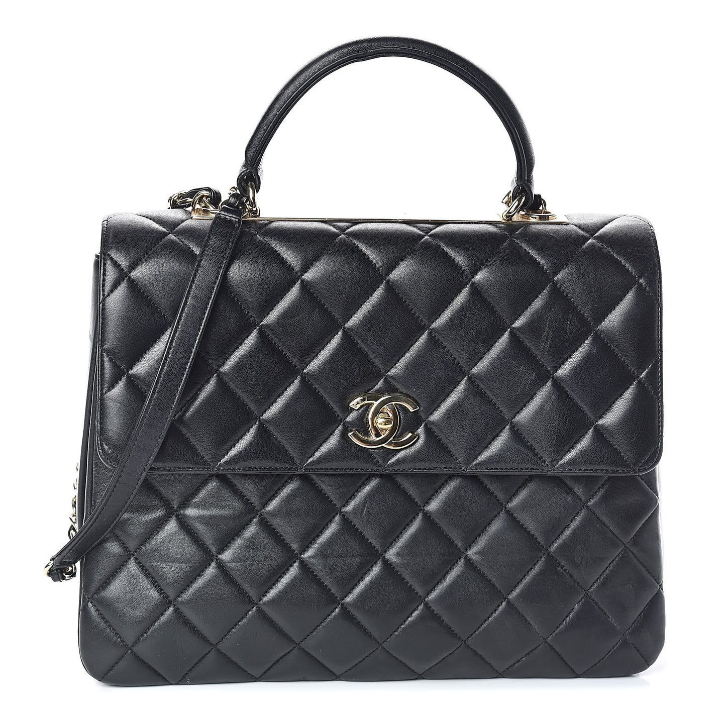 Lambskin Quilted Large Trendy CC Dual Handle Flap Bag Black