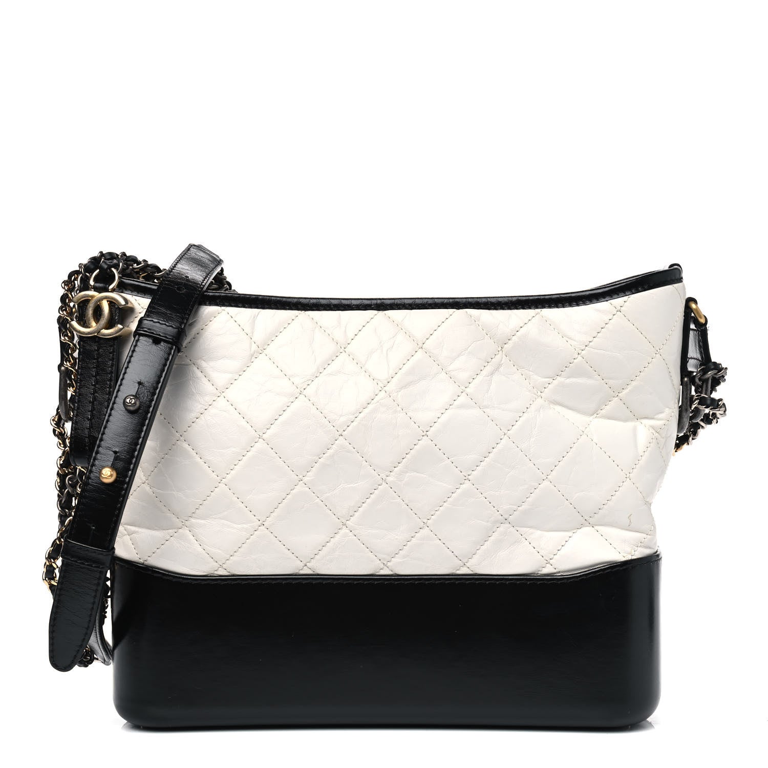 Chanel Aged Calfskin Quilted Medium Gabrielle Hobo Black White 1 of 9