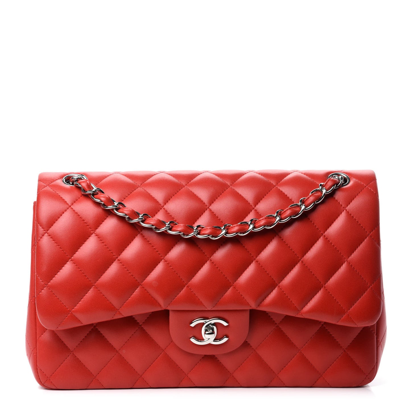 Lambskin Quilted Jumbo Double Flap Red