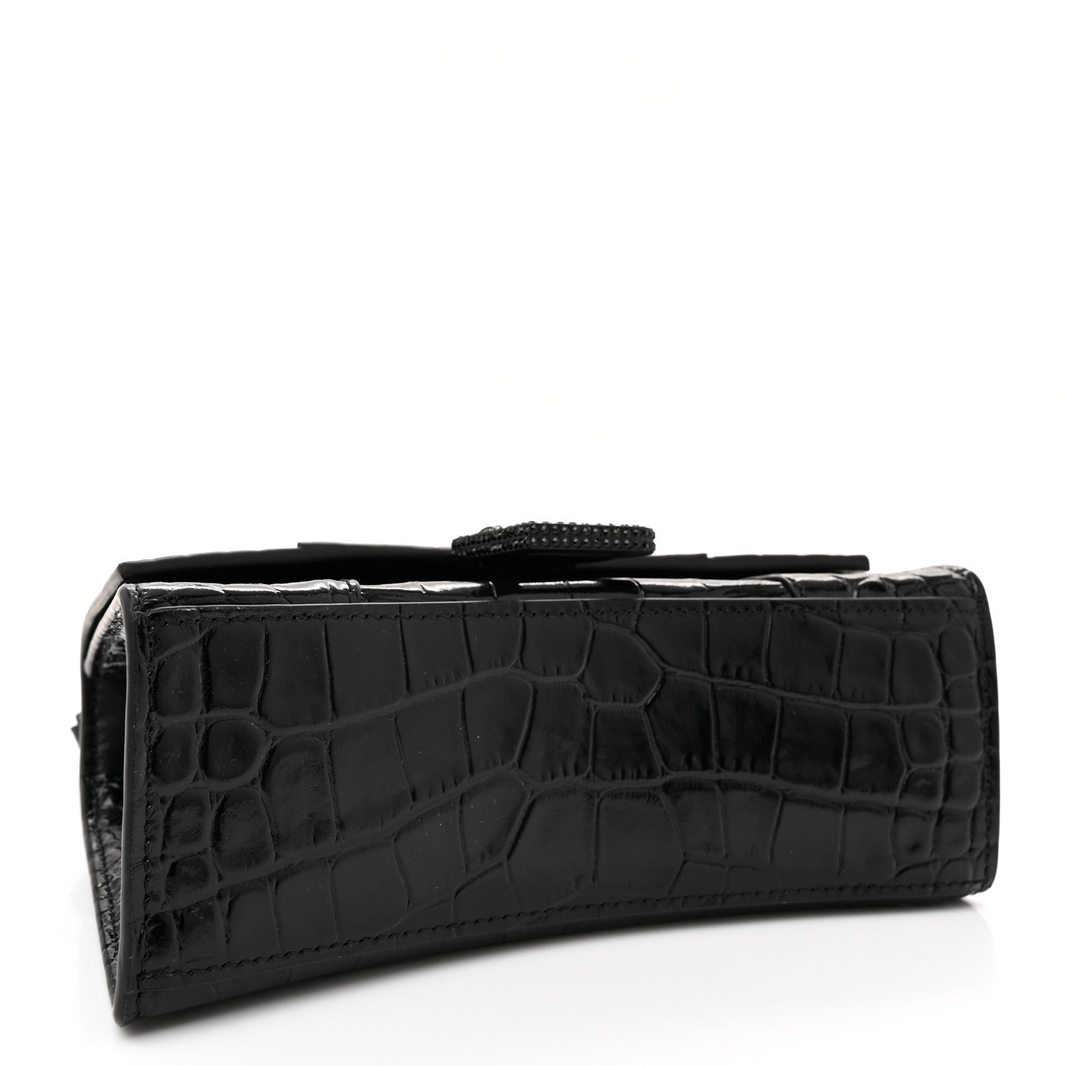 Balenciaga Shiny Calfskin Monochrome Crocodile Embossed Strass Hourglass Top Handle Bag XS Black 4 of 11