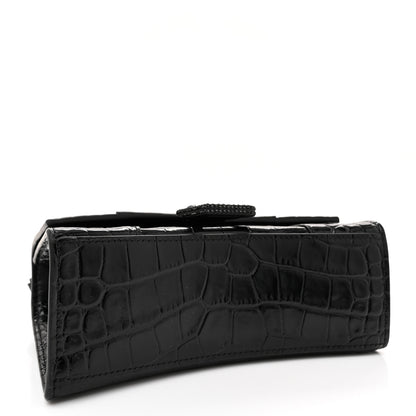 Balenciaga Shiny Calfskin Monochrome Crocodile Embossed Strass Hourglass Top Handle Bag XS Black 4 of 11