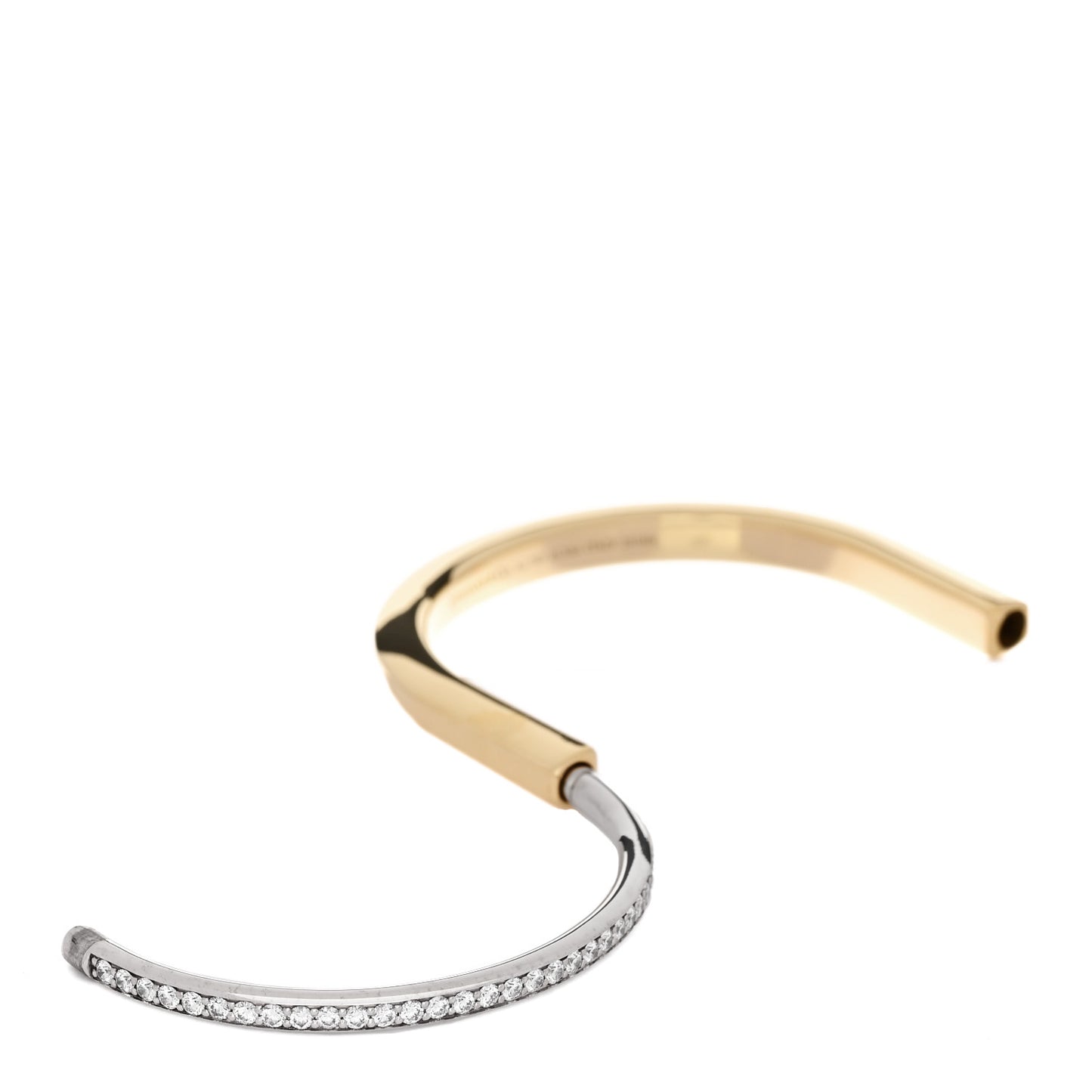 18K Yellow White Gold Diamond Tiffany Lock Half Pave Bangle Bracelet