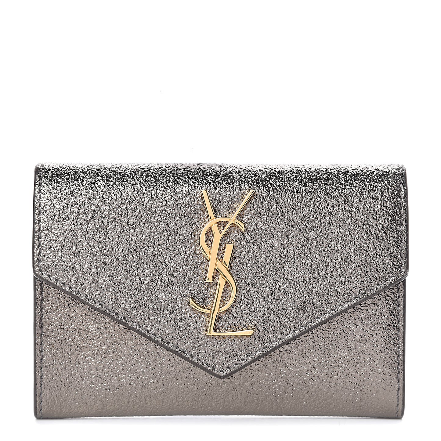Grained Metallic Calfskin Small Monogram Envelope Wallet Bronze