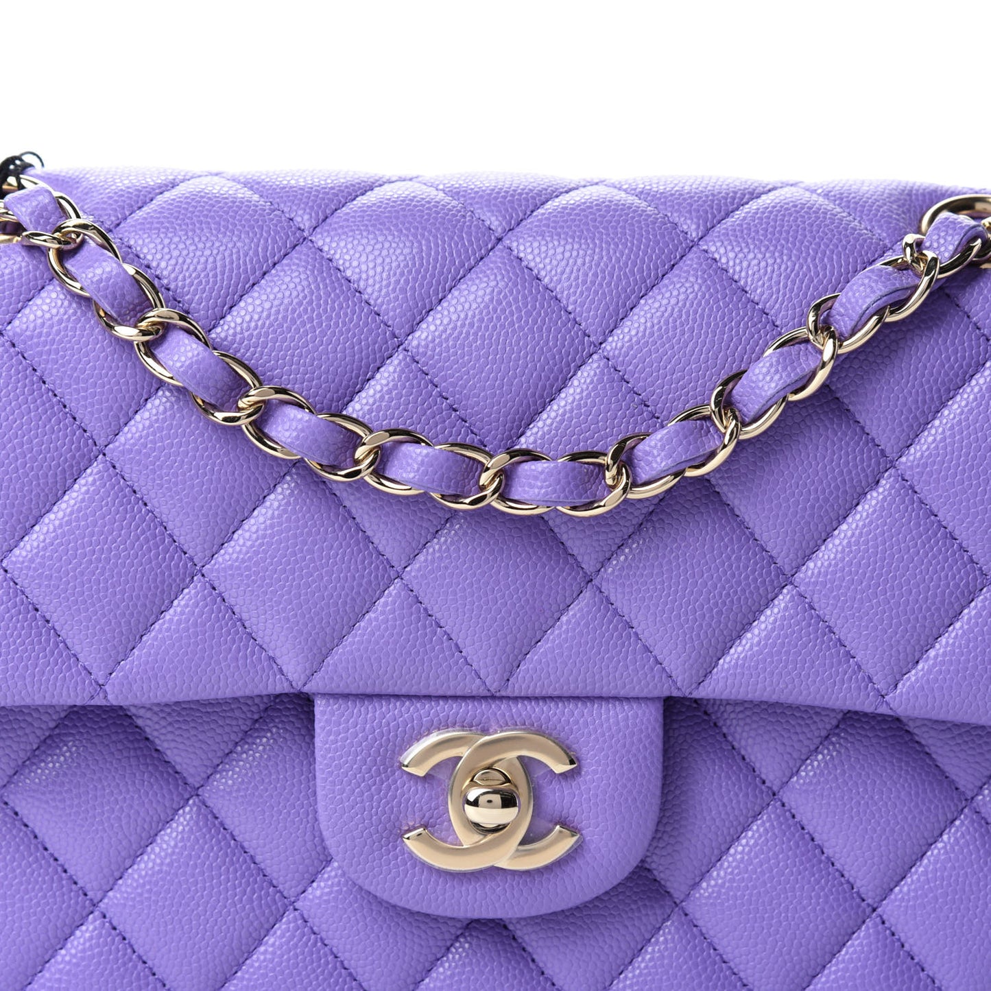 Caviar Quilted Small Double Flap Purple