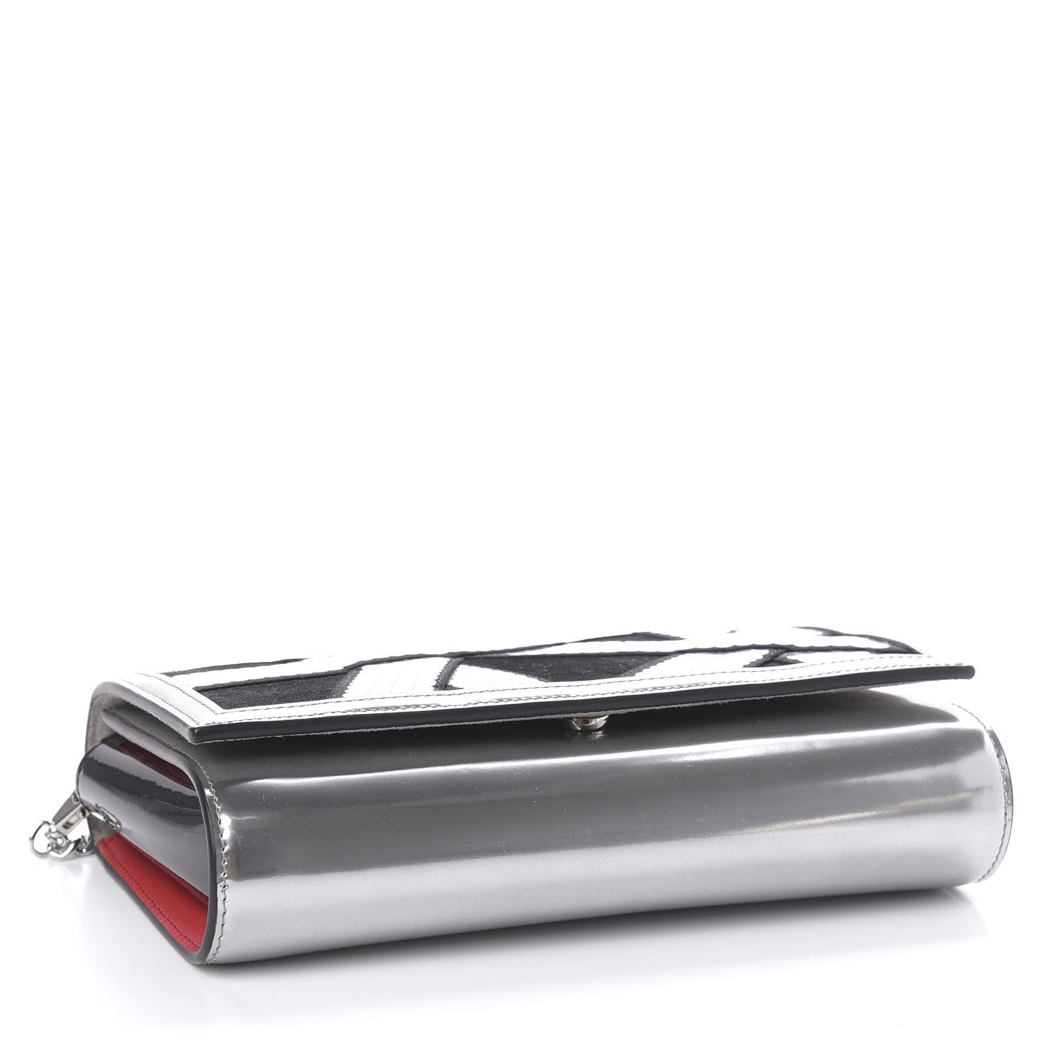 Christian Louboutin Calfskin Patent Suede Sequin Paloma Disco Ribbon Clutch Silver Black 4 of 11