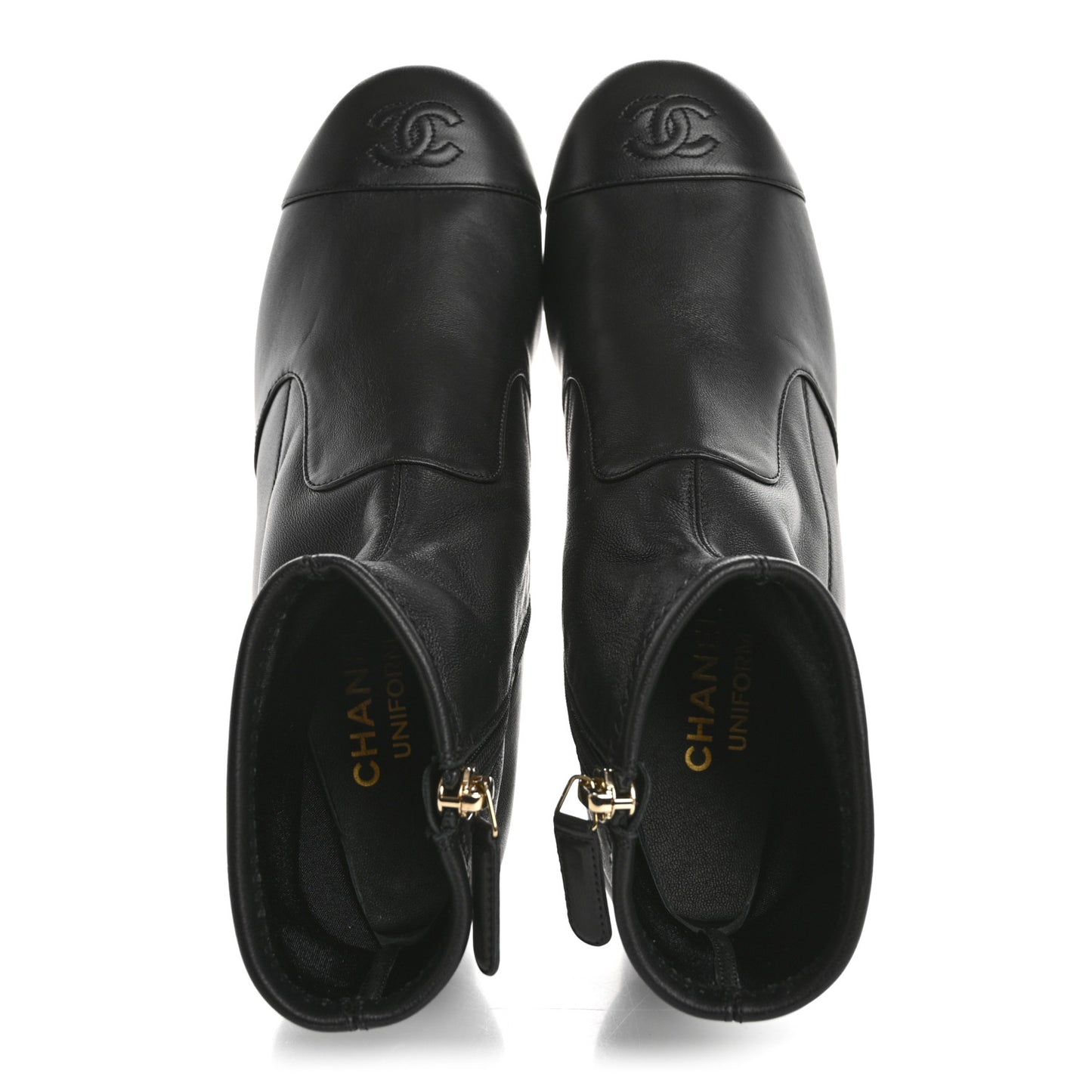 Stretch Lambskin Cap Toe CC Short Boots 39 Black
