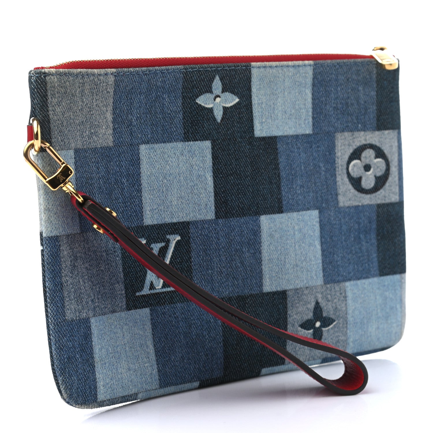 Louis Vuitton Denim Monogram Patchwork City Pouch Blue Rouge 3 of 7