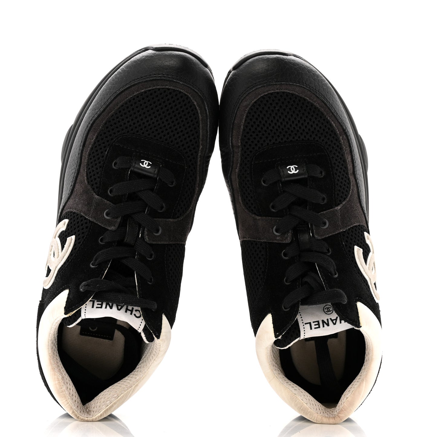 Mesh Suede Grained Calfskin Womens CC Sneakers 40.5 Black White
