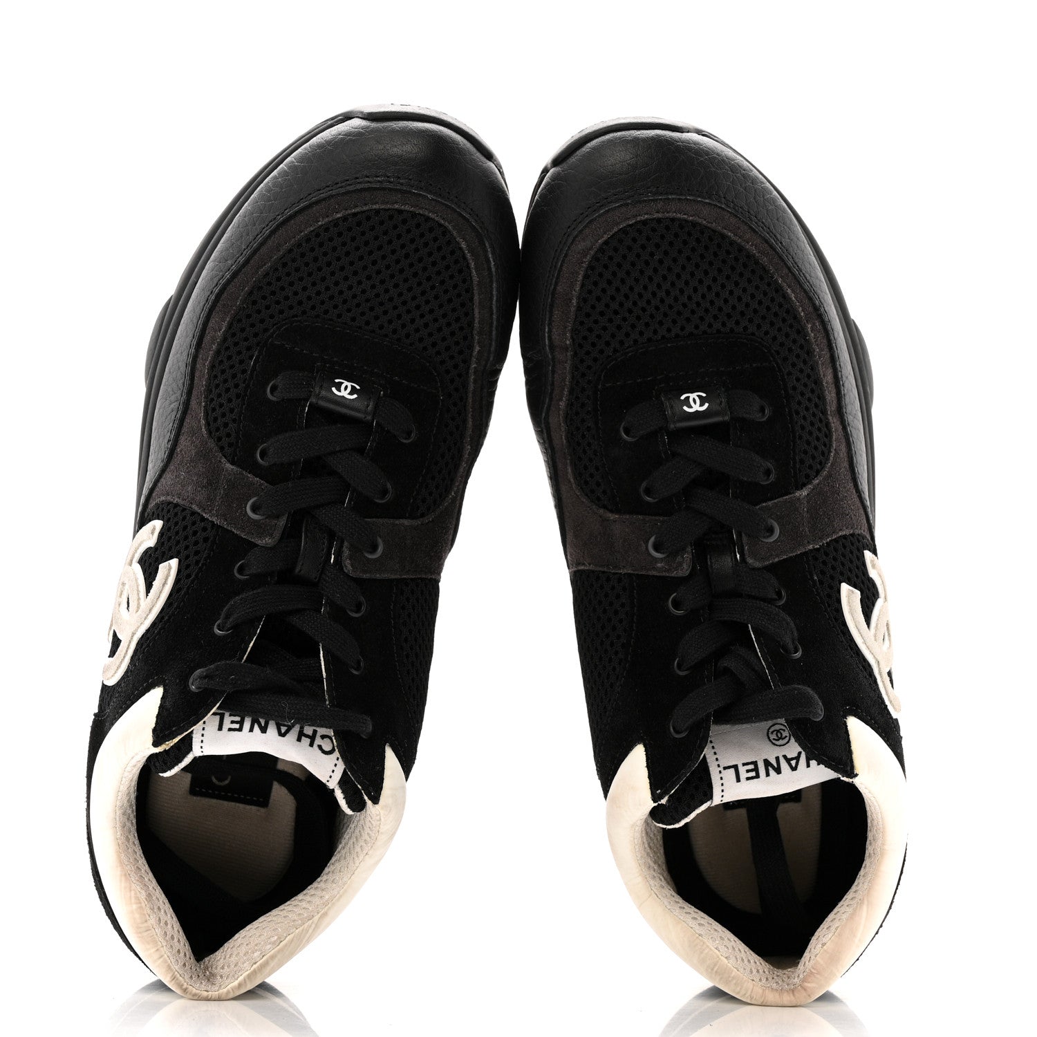 Chanel Mesh Suede Grained Calfskin Womens CC Sneakers 40.5 Black White 2 of 12