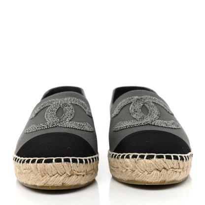 Chanel Canvas Grosgrain CC Espadrilles 38 Grey Black 2 of 8