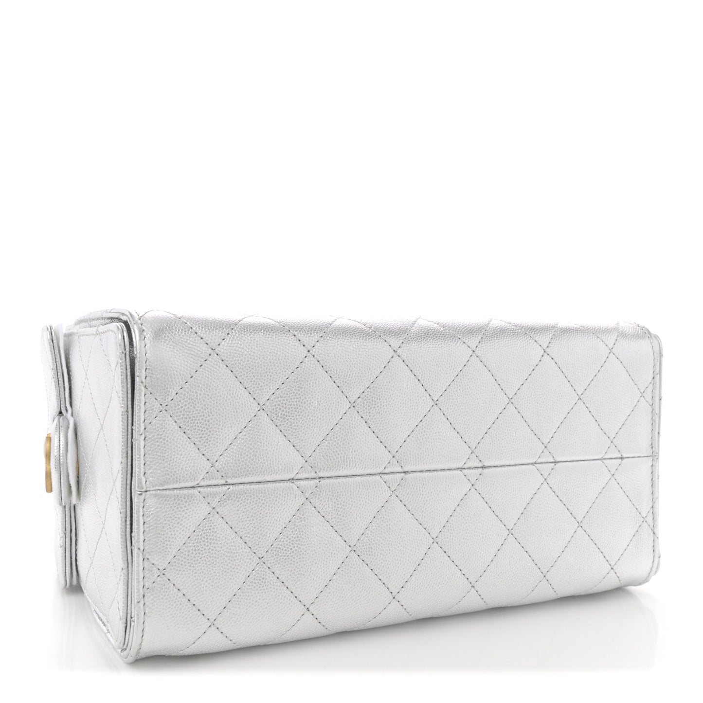 Metallic Caviar Quilted Small Chanel 25 Handbag Silver