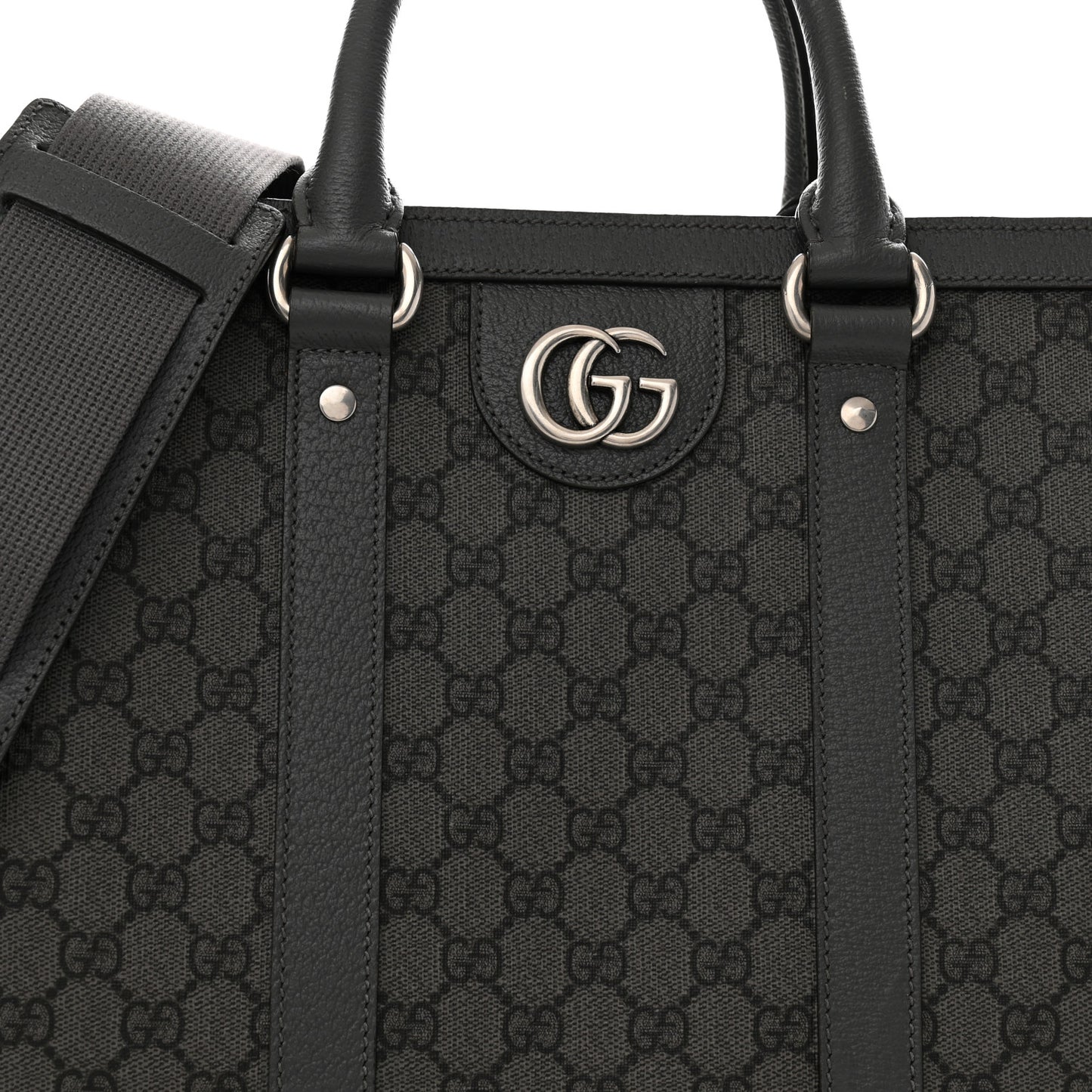 GG Supreme Monogram Textured Dollar Calfskin Large Ophidia Tote Bag Grey Black Graphite Grey