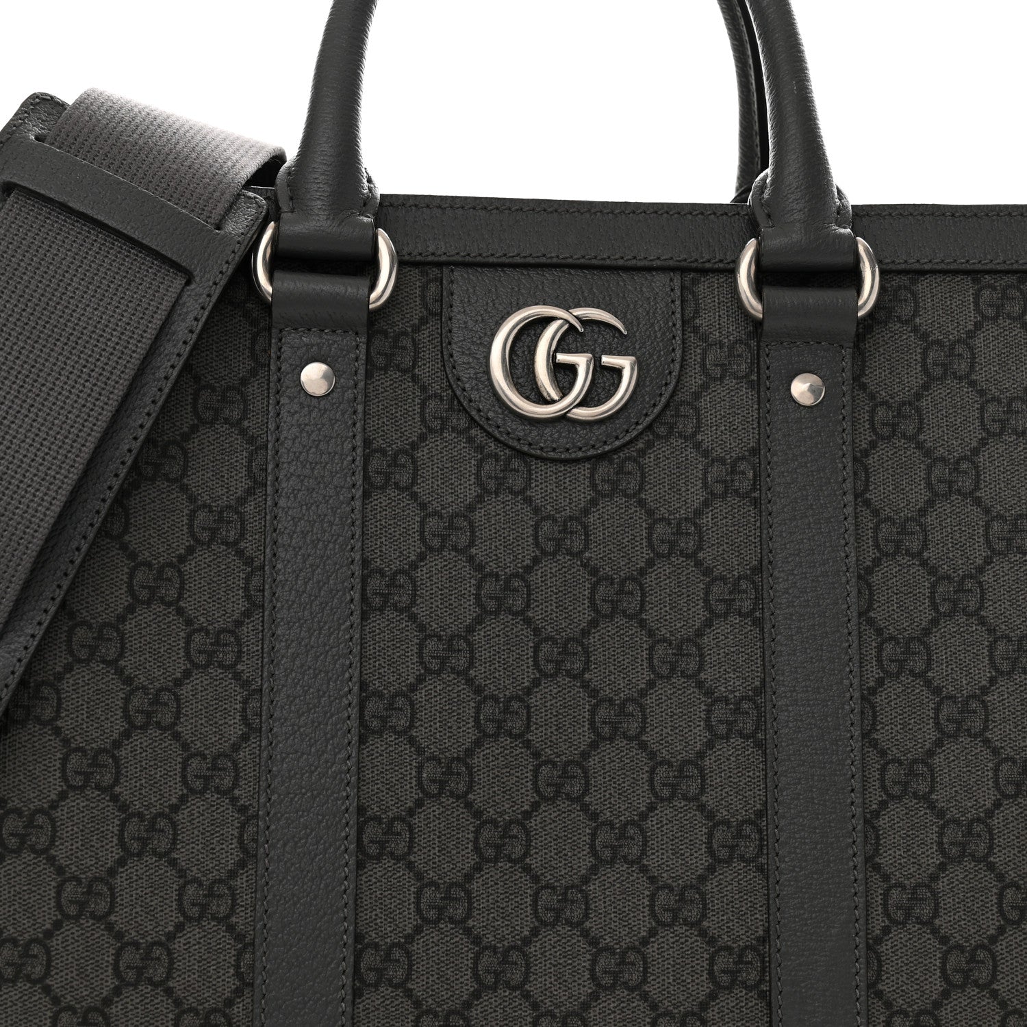 Gucci GG Supreme Monogram Textured Dollar Calfskin Large Ophidia Tote Bag Grey Black Graphite Grey 8 of 14