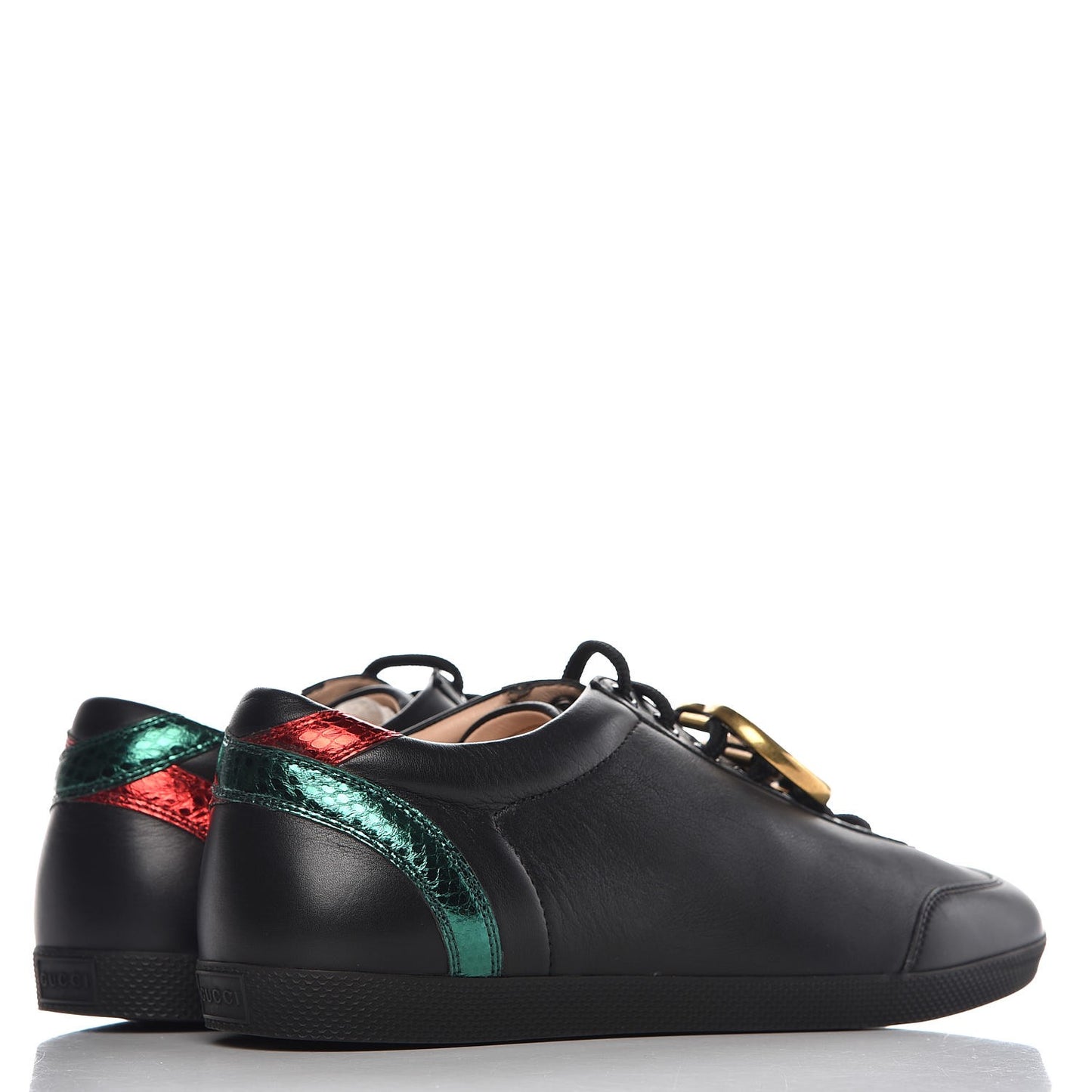 Calfskin Metallic Ayers Mens Bambi GG Sneakers 7.5 Black Red Flame Verde