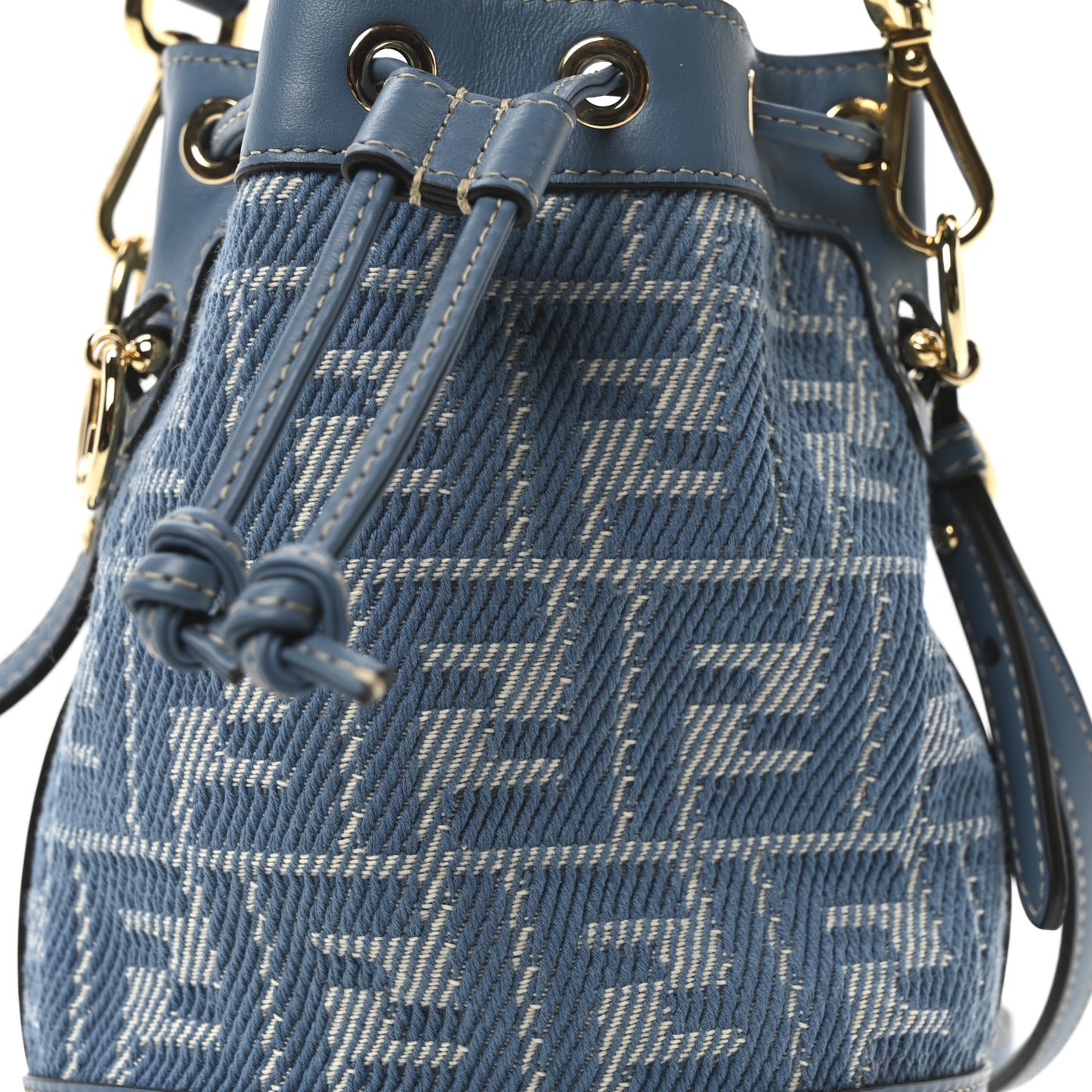 Denim Jacquard FF Effect Vitello Grace Multicolor Mini Mon Tresor Bucket Bag Blue White