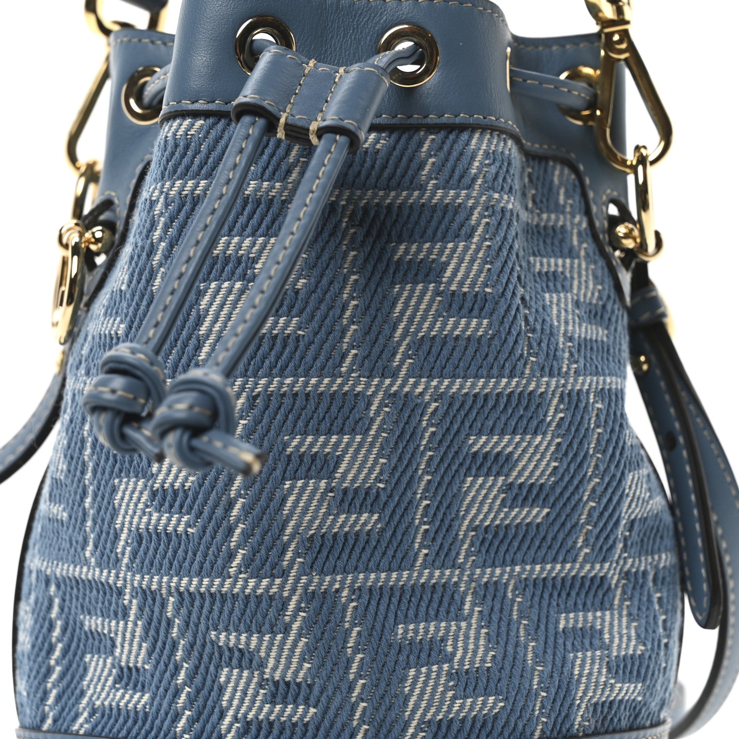 Fendi Denim Jacquard FF Effect Vitello Grace Multicolor Mini Mon Tresor Bucket Bag Blue White 8 of 10