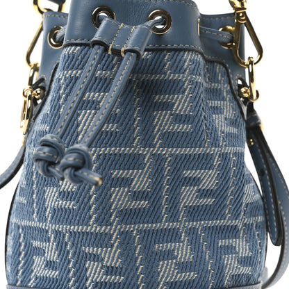 Fendi Denim Jacquard FF Effect Vitello Grace Multicolor Mini Mon Tresor Bucket Bag Blue White 8 of 10