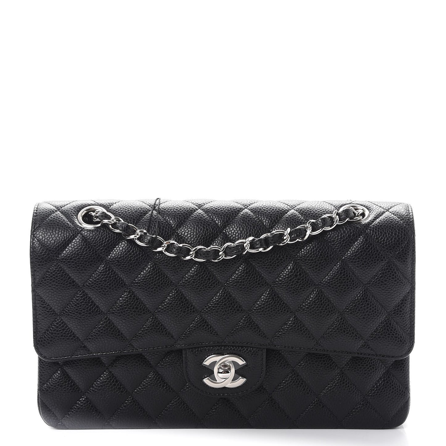 Caviar Quilted Medium Double Flap Black
