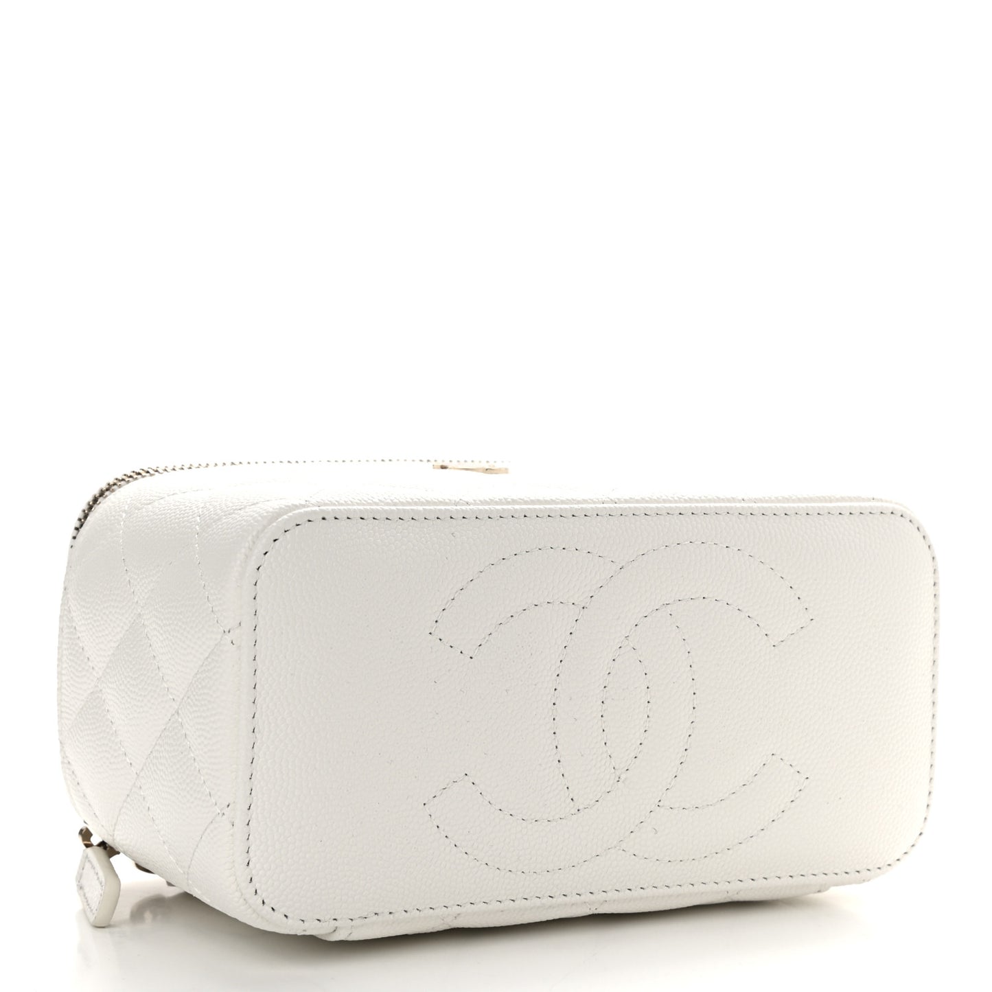 Caviar Quilted Small Vanity Case With Chain White