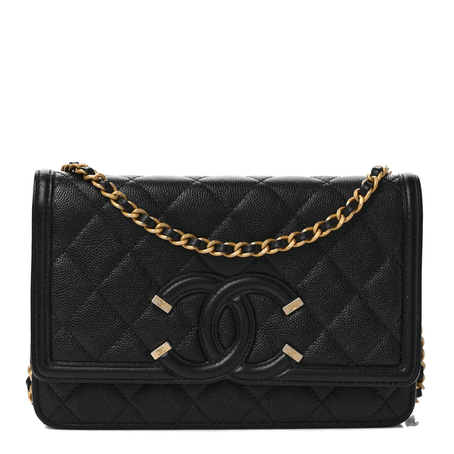 Caviar Quilted CC Filigree Wallet On Chain WOC Black