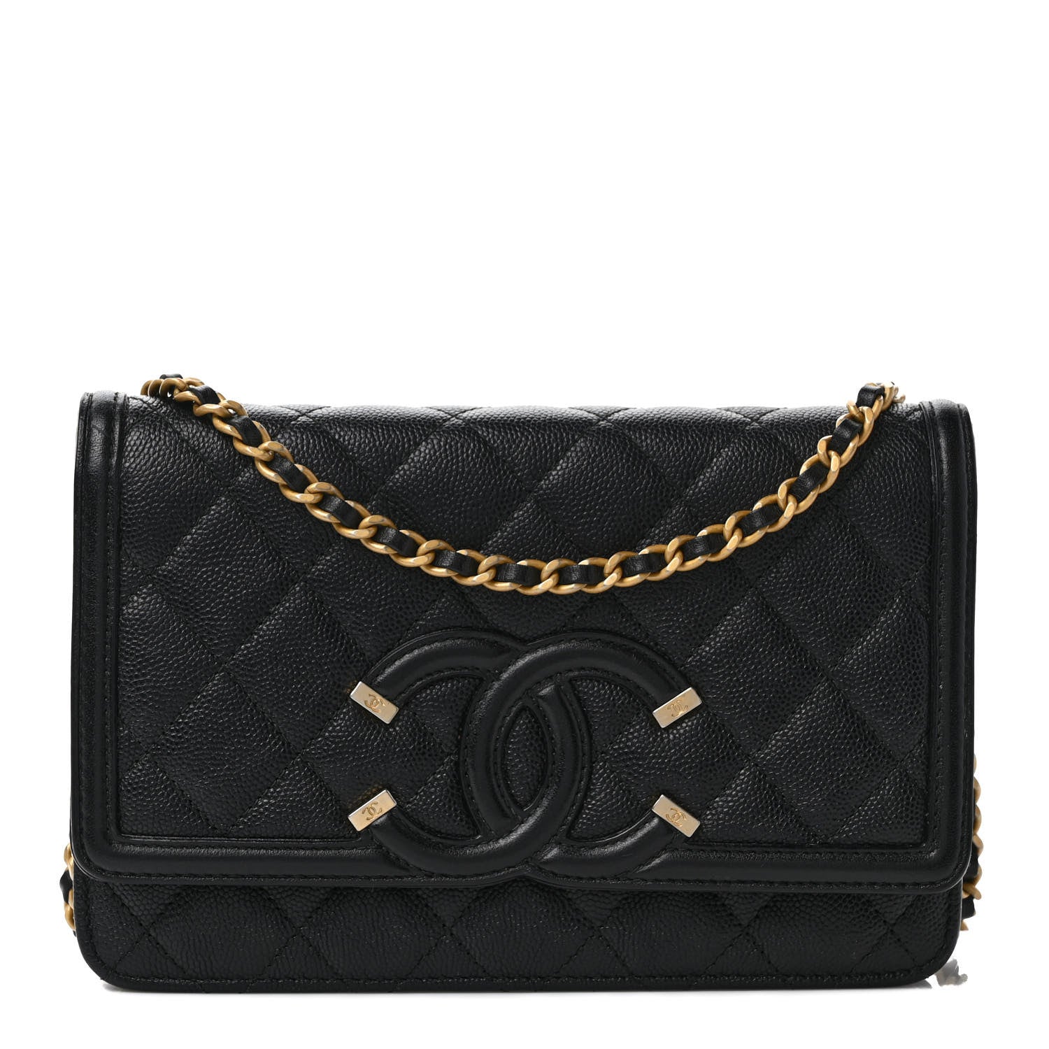 Chanel Caviar Quilted CC Filigree Wallet On Chain WOC Black 1 of 9