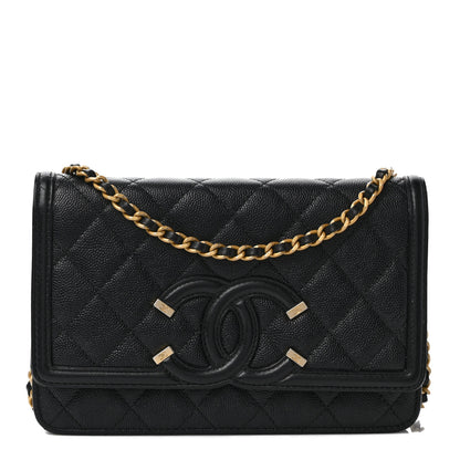 Chanel Caviar Quilted CC Filigree Wallet On Chain WOC Black 1 of 9