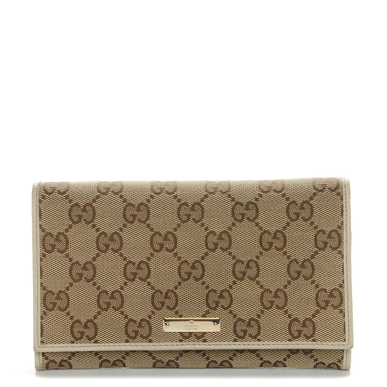 Gucci Monogram Metal Bar Continental Flap Wallet Off White 1 of 9