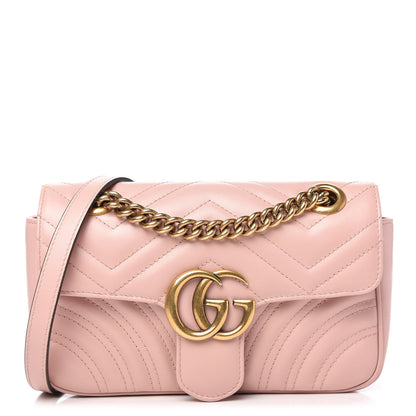 Gucci Calfskin Matelasse Mini GG Marmont Shoulder Bag Perfect Pink 1 of 10