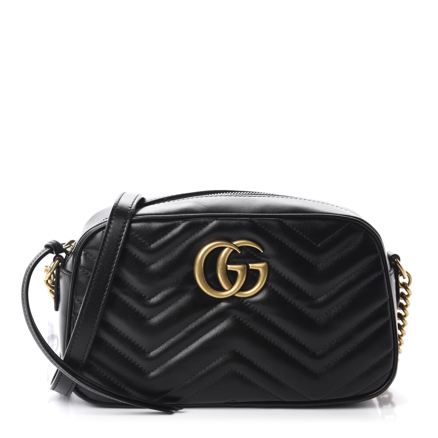 Gucci Calfskin Matelasse Small GG Marmont Chain Shoulder Bag Black 1 of 10