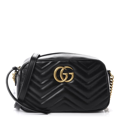 Gucci Calfskin Matelasse Small GG Marmont Chain Shoulder Bag Black 1 of 10