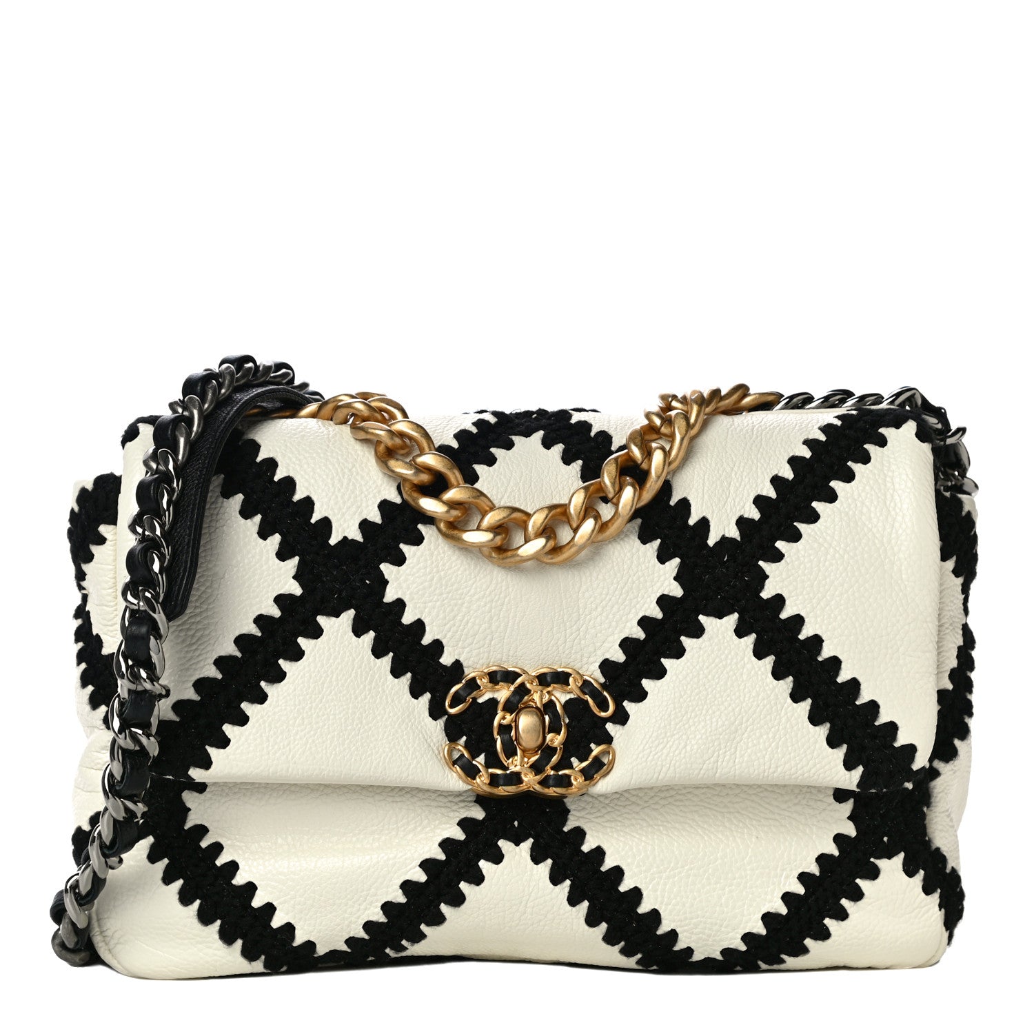 Chanel Calfskin Crochet Medium Chanel 19 Flap White Black 1 of 10