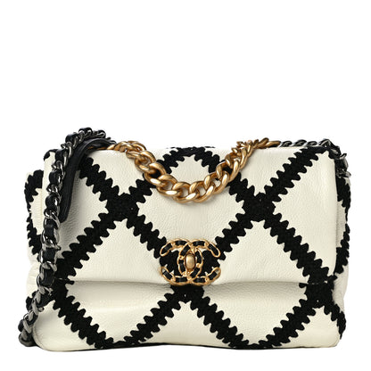 Chanel Calfskin Crochet Medium Chanel 19 Flap White Black 1 of 10
