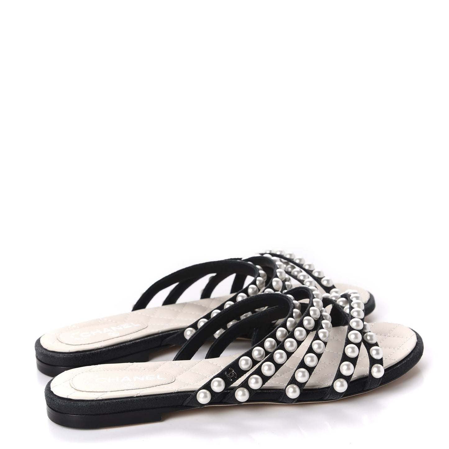 Crackled Lambskin Pearl Mule Sandals 35 Black