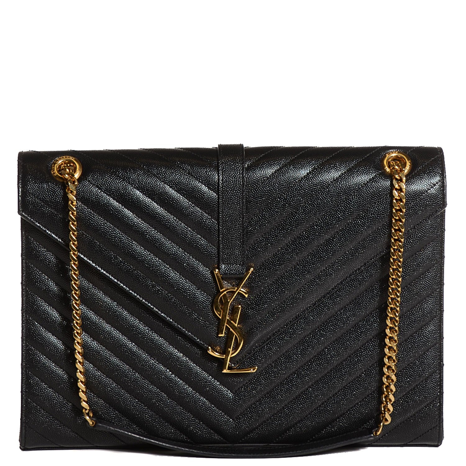 Saint Laurent Grain De Poudre Matelasse Chevron Large Monogram Satchel Black 1 of 9