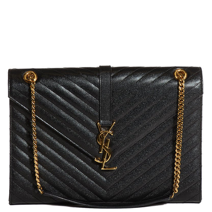 Saint Laurent Grain De Poudre Matelasse Chevron Large Monogram Satchel Black 1 of 9