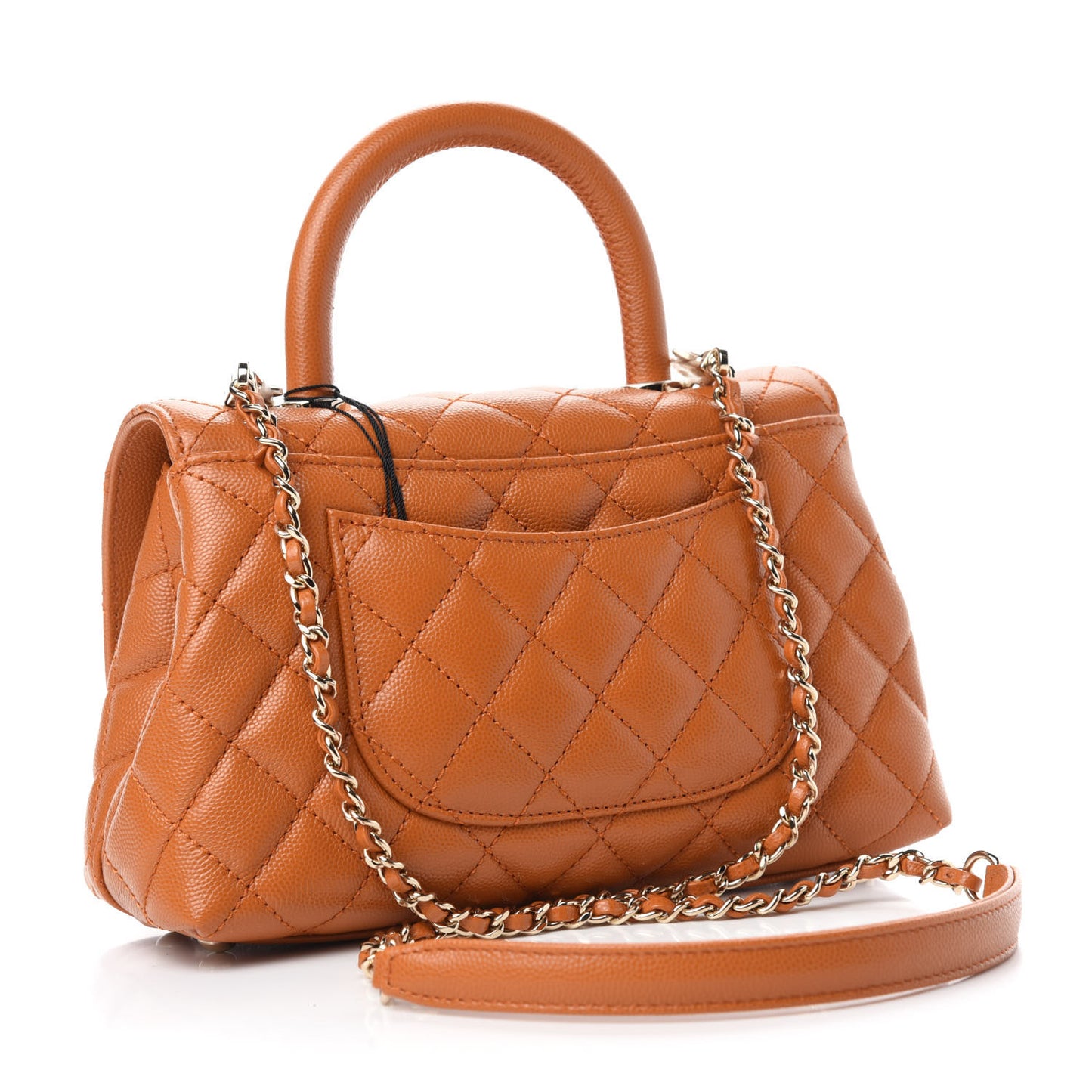 Caviar Quilted Mini Coco Handle Flap Light Brown