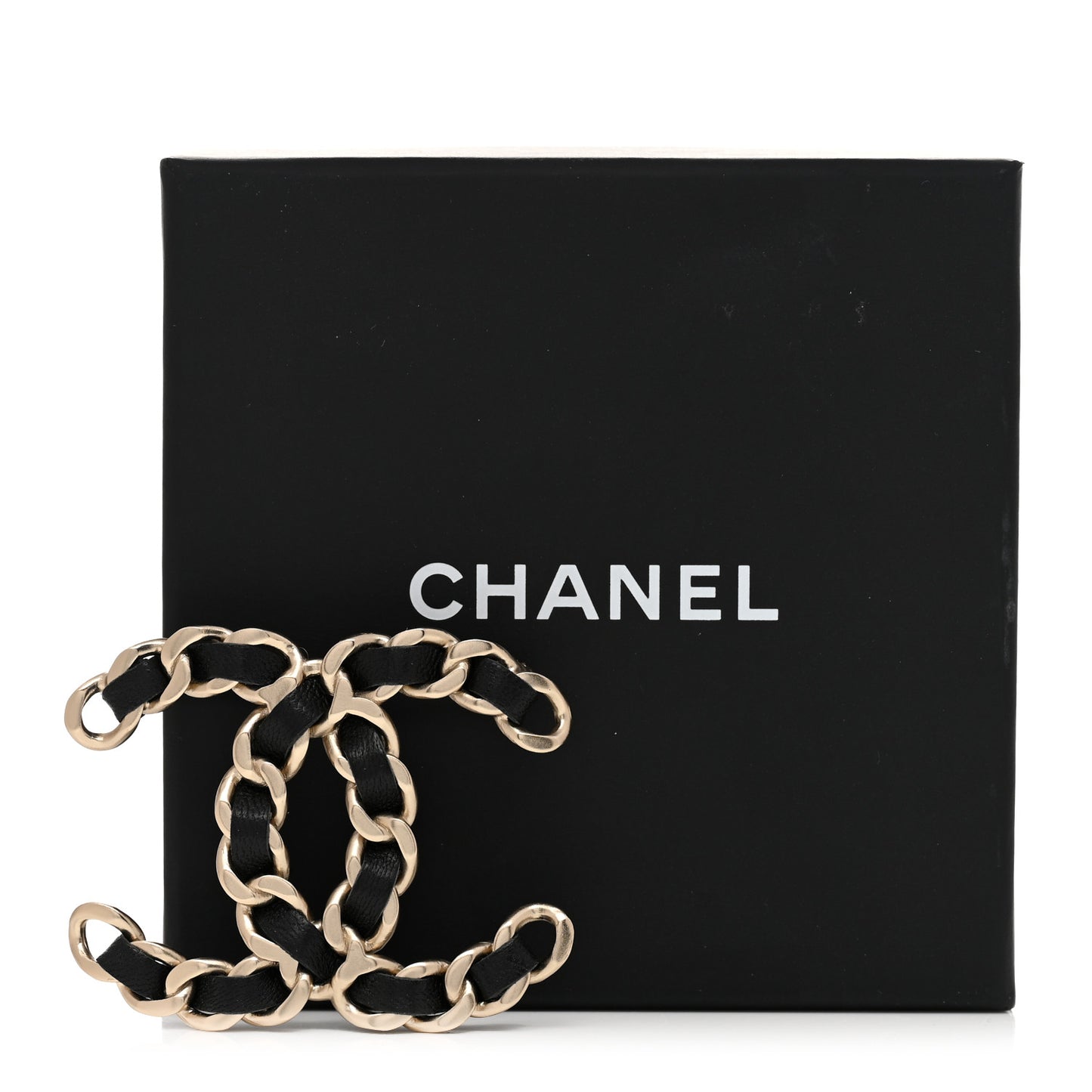 Lambskin Chain CC Brooch Black Gold