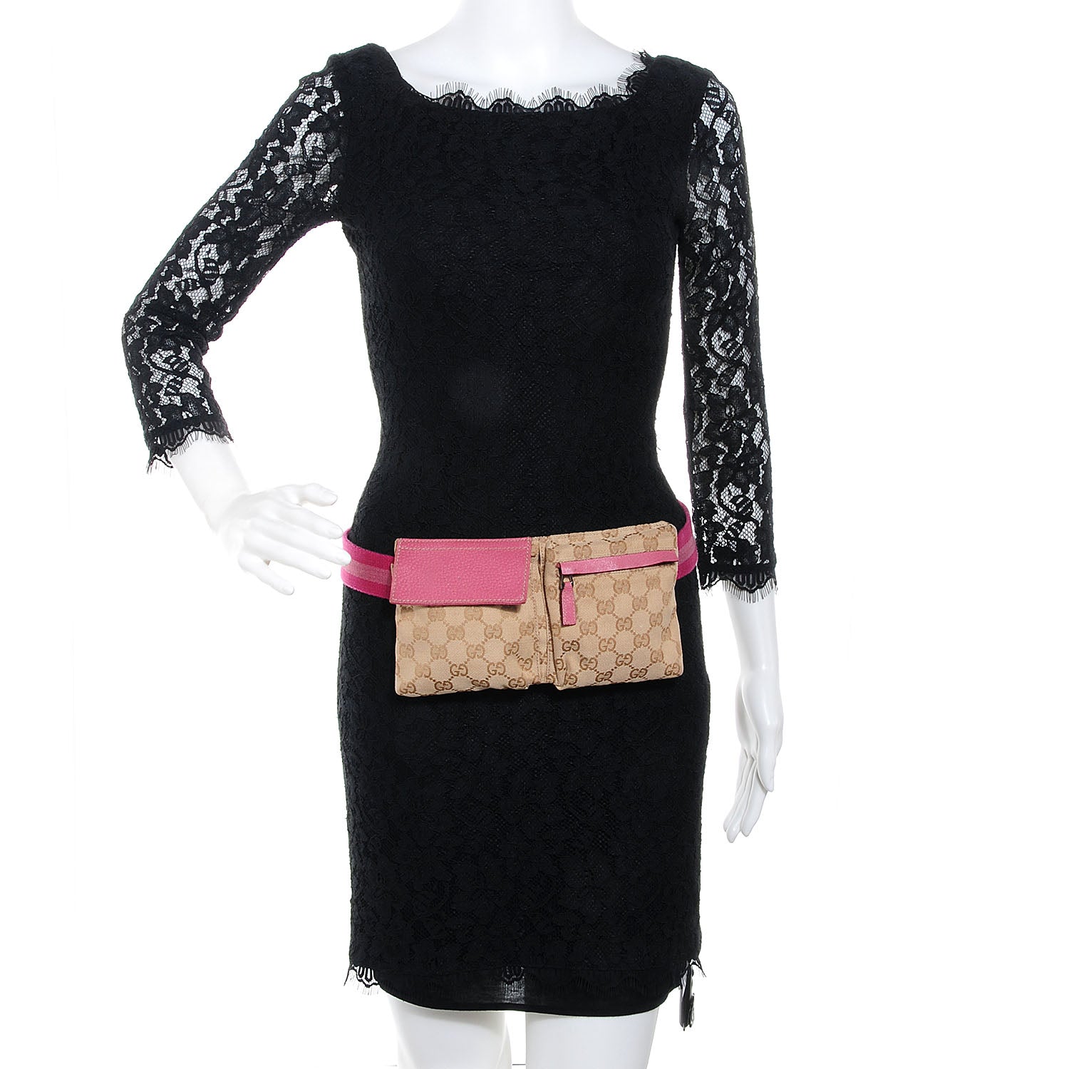 Gucci GG Monogram Web Double Pocket Belt Bag Pink 2 of 7