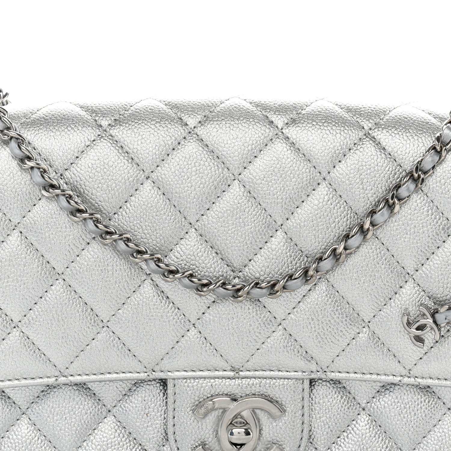 Chanel Metallic Caviar Quilted Medium CC Slide Flap Silver 8 of 11