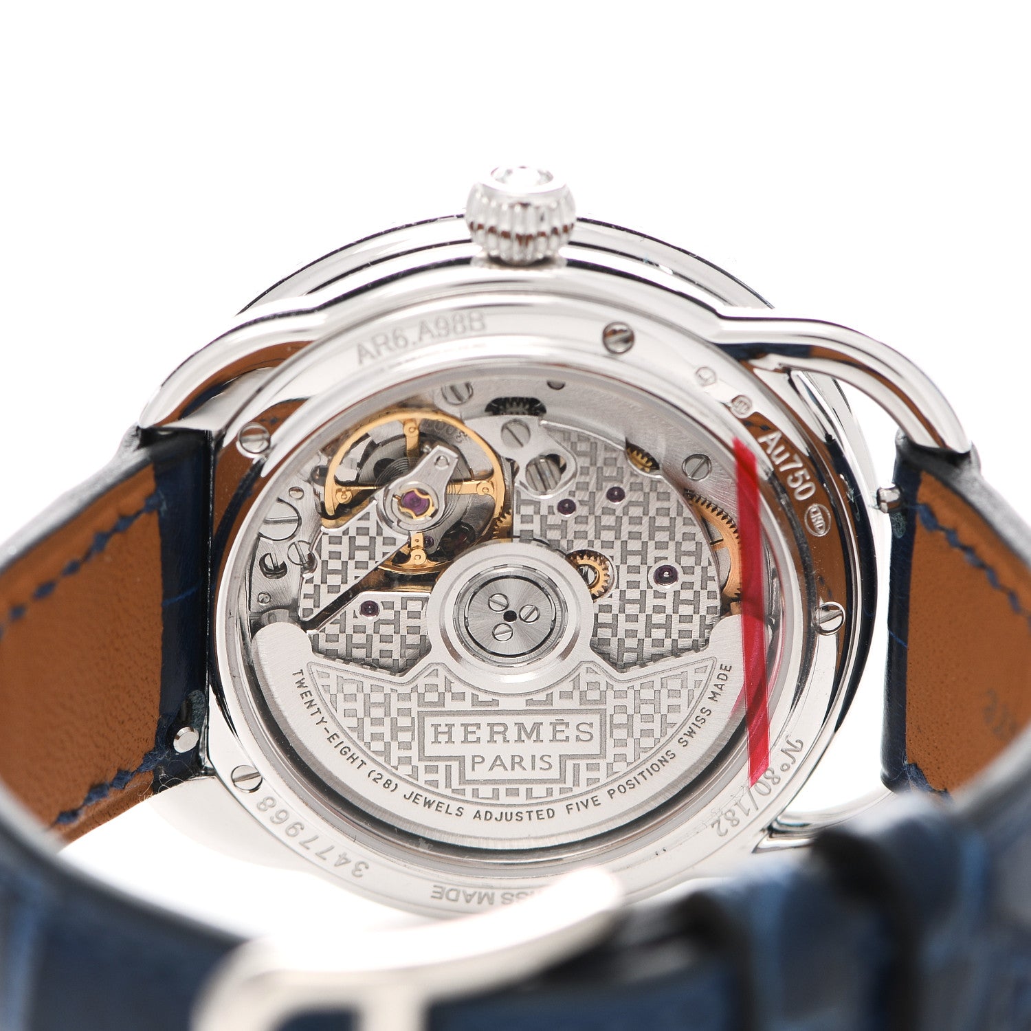 Hermes 18K White Gold Alligator Diamond Bezel Aventurine 34mm Arceau Automatic Watch Bleu Saphir 4 of 5