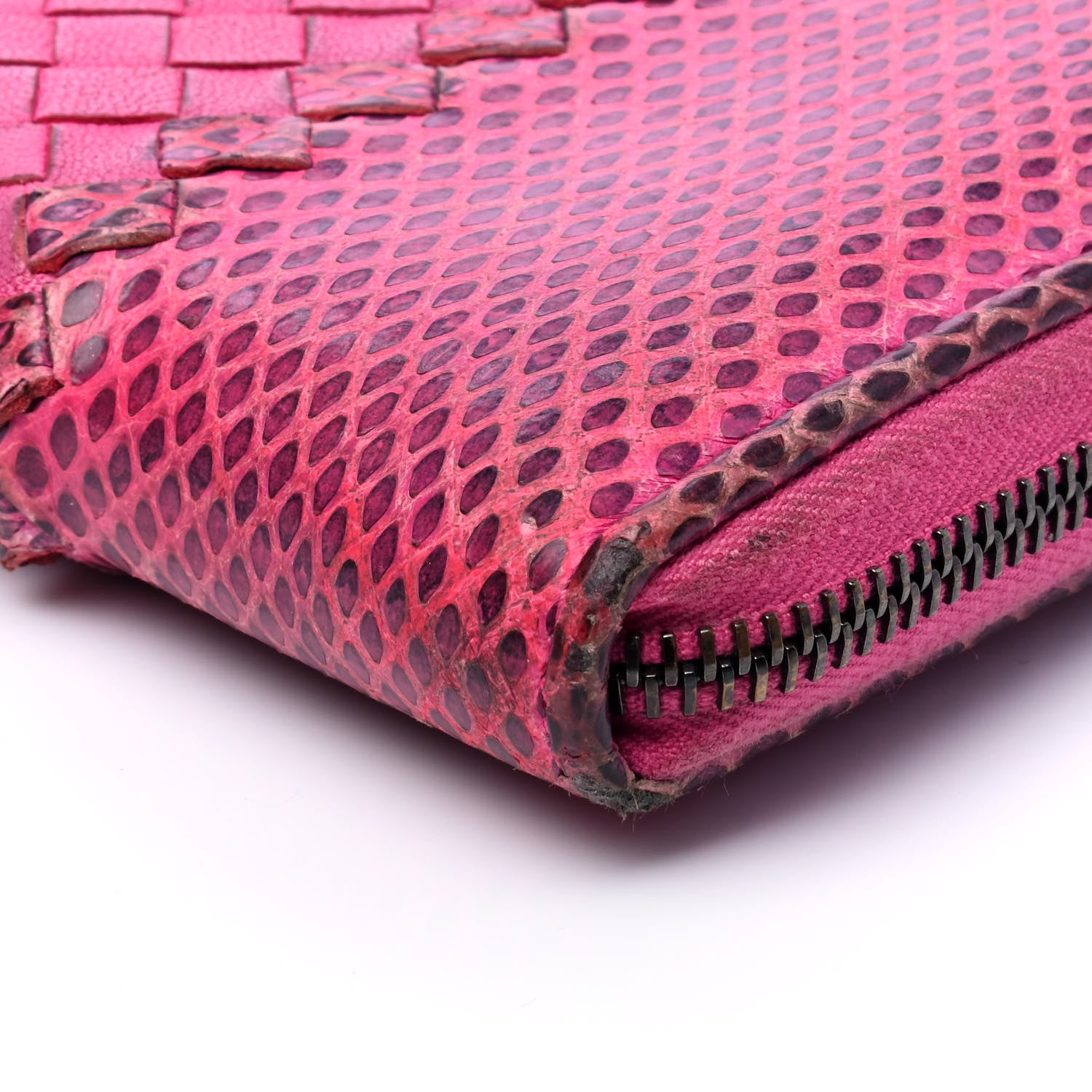 Bottega Veneta Snakeskin Intrecciato Zip Around Wallet Pink 7 of 7