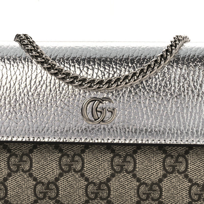 Gucci Metallic Calfskin GG Supreme Monogram Petite GG Marmont Wallet Chain Bag Silver Beige Ebony 8 of 10