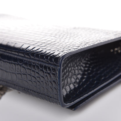 Saint Laurent Calfskin Crocodile Embossed Medium Classic Monogram Kate Tassel Satchel Blue Sapphire 11 of 12