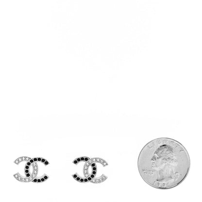 Chanel Crystal CC Earrings Silver Black 2 of 4