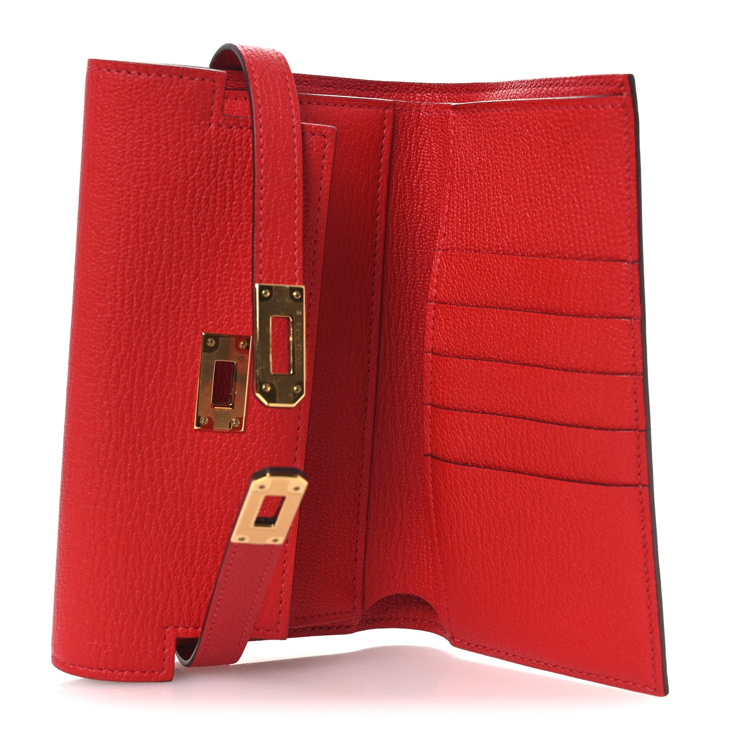 財布 HERMES Hermes Chevre Mysore Medium Kelly Wallet Rouge De Coeur 1840126