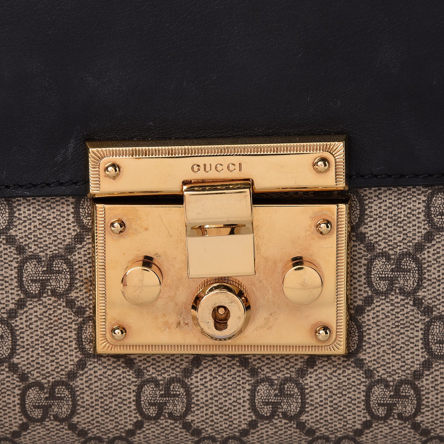 GG Supreme Monogram Calfskin Medium Padlock Shoulder Bag Beige Black Cuir